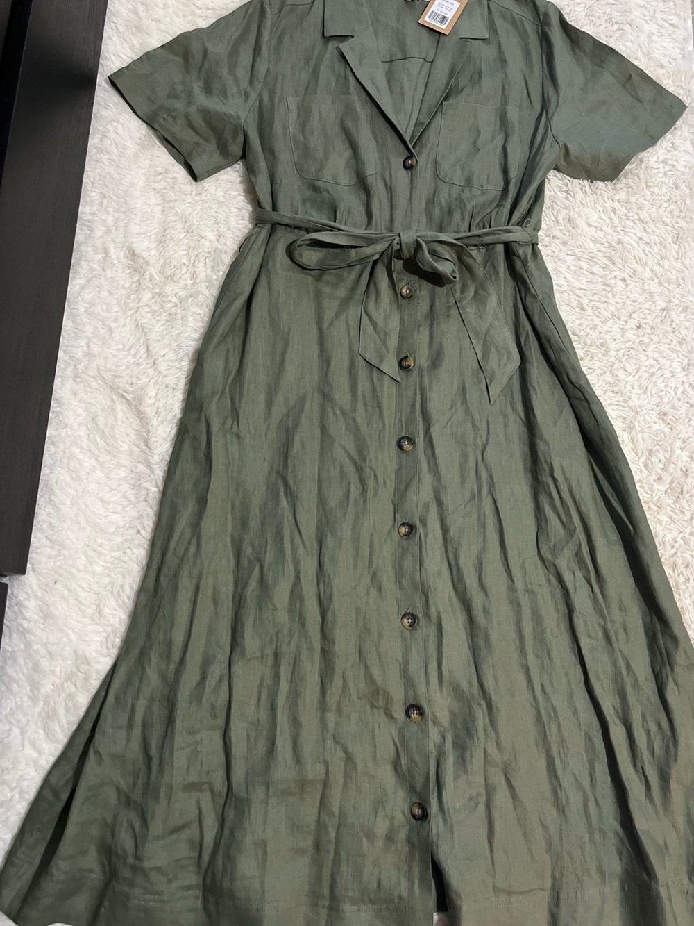 Boden Olive Green Button-Front Maxi Dress with Waist Tie